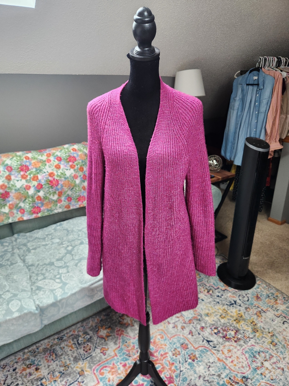 LOFT Knit Open Front Cardigan in Pink Medium
